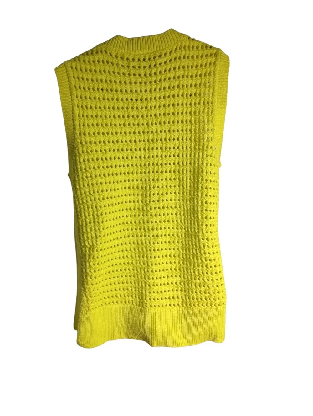 Varley Lime Crochet Side Slit Sleeveless Knit Vest Tank Top Open Stitch Sz S - Picture 8 of 8